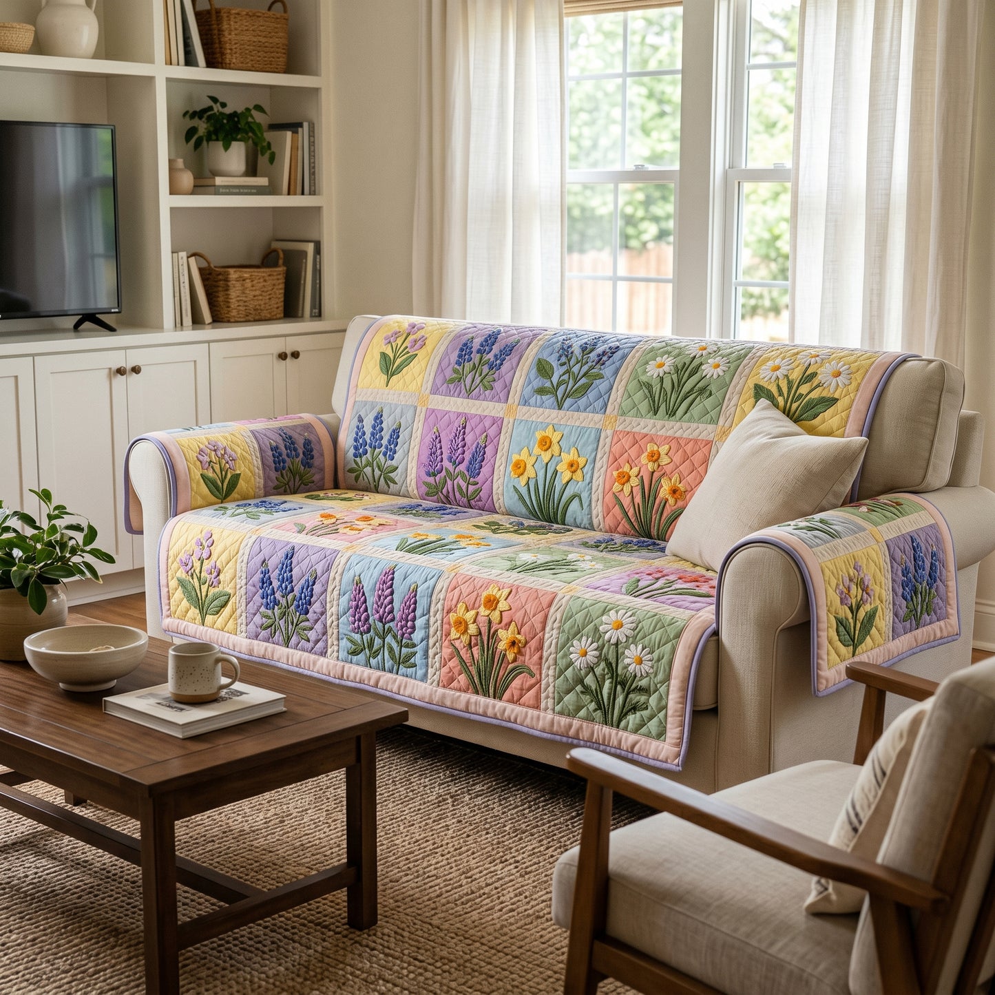Floral Prairie Quilted Sofa Cover NCU0DV9726