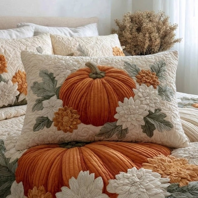 Floral Pumpkin Fields Quilted Bedding Pillow Case NCU0VL3648