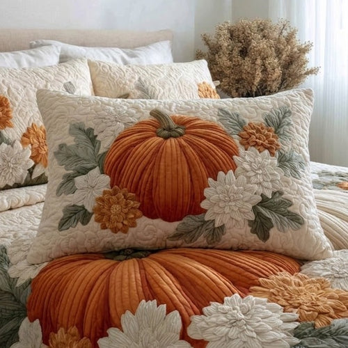 Floral Pumpkin Fields Quilted Bedding Pillow Case NCU0VL3648