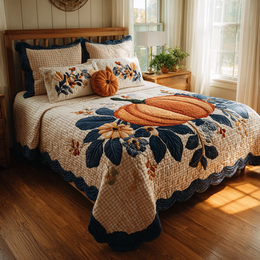 Floral Pumpkin 3-Piece Quilted Bedding Set NCU0VL3714
