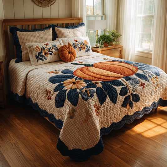 Floral Pumpkin 3-Piece Quilted Bedding Set NCU0VL3714