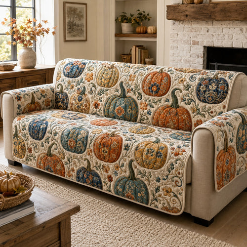 Floral Pumpkins Quilted Sofa Cover NCU0VL3786