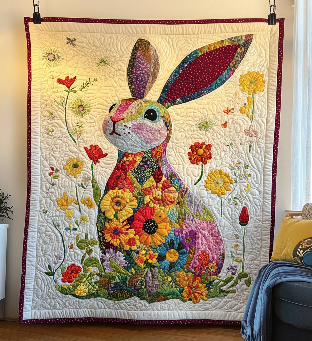 Quilted Rabbit Pattern Floral Rabbit Quilted Blanket NCU0DV783 – Vantique