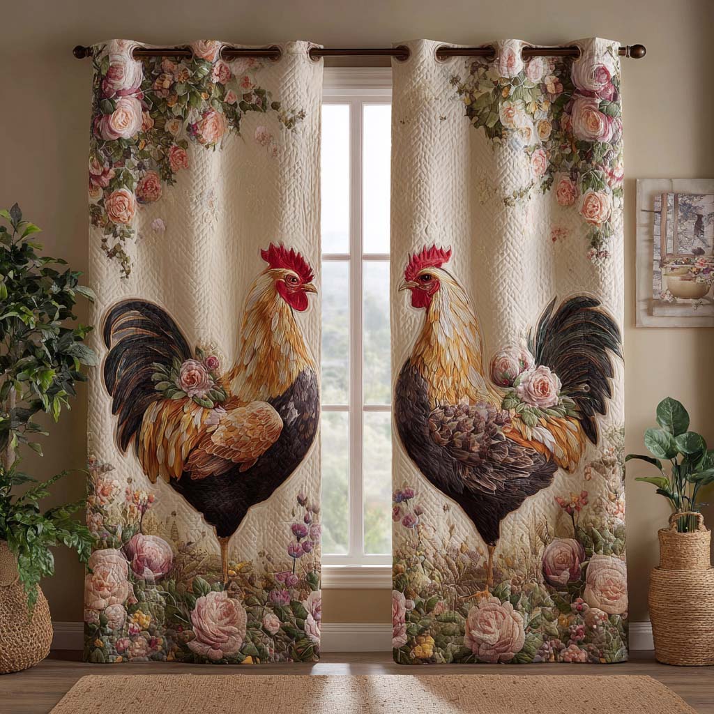 Floral Rooster Elegance Quilted Curtains NCU0XD2108