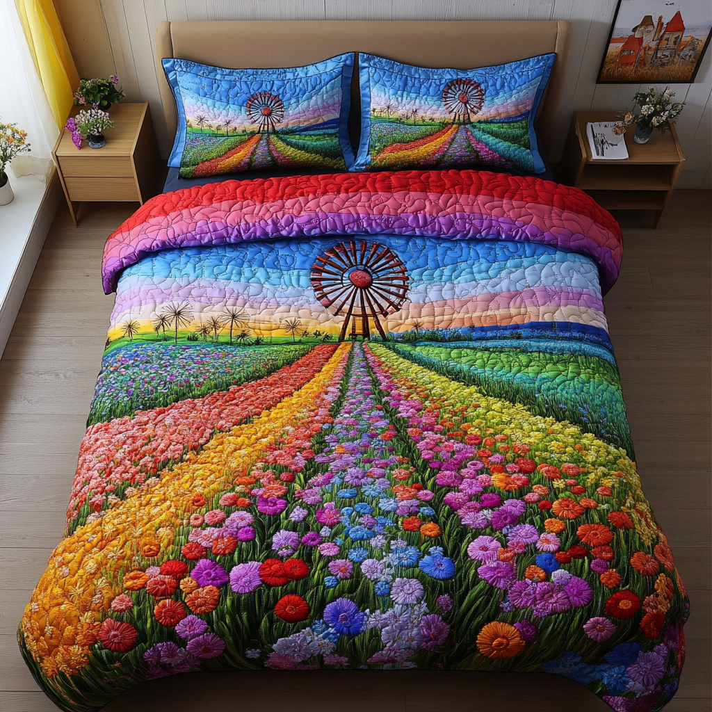 Floral Serenity 3-Piece Quilted Bedding Set NCU0DK4741