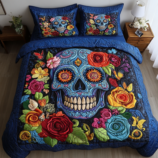 Floral Skull 3-Piece Quilted Bedding Set NCU0DK6228