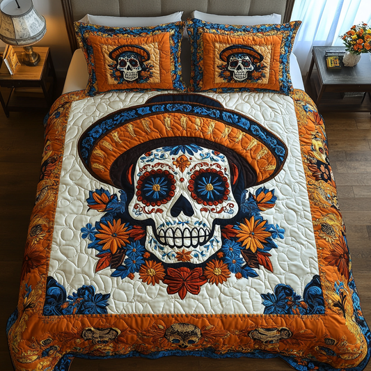 Floral Skull 3-Piece Quilted Bedding Set NCU0DK9253