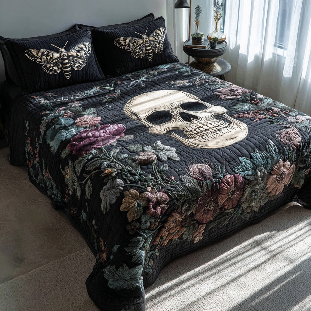 Floral Skull 3-Piece Quilted Bedding Set NCU0VL3760