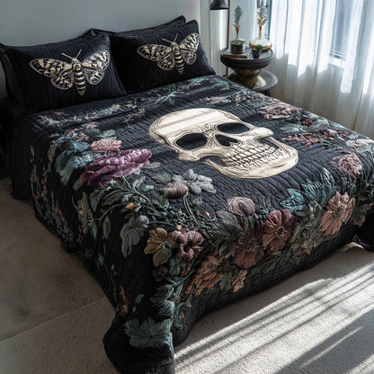 Floral Skull 3-Piece Quilted Bedding Set NCU0VL3760