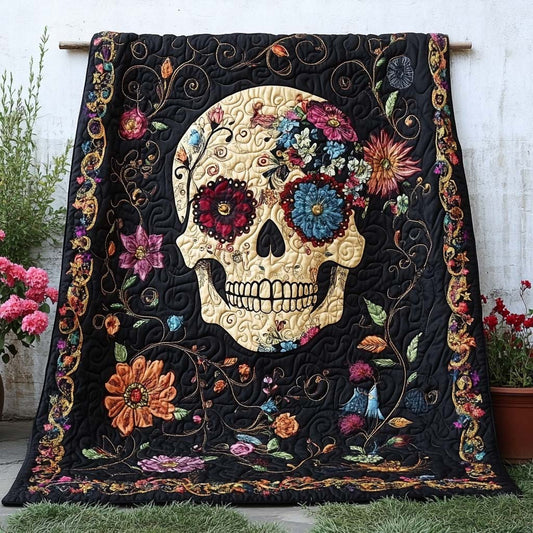 Floral Skull Charm Quilted Blanket NCU0NT7927