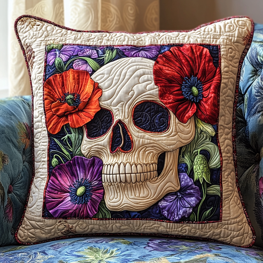 Floral Skull Charm Quilted Pillow Case NCU0TL1855
