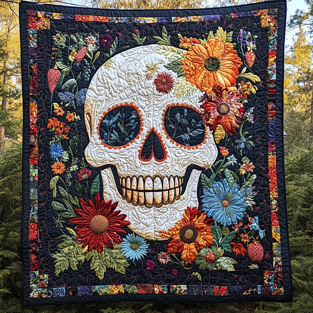 Floral Skull Love Quilted Blanket NCU0TL1889