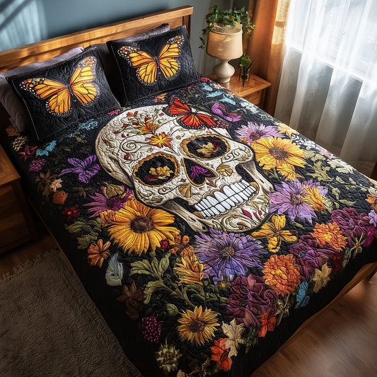 Floral Skull Quilted Bedding Set NCU0TH3197