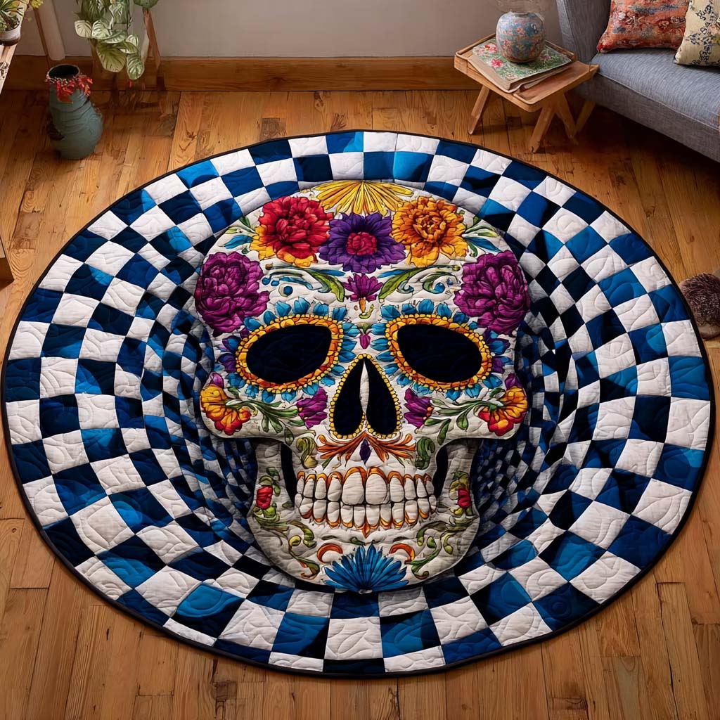 Floral Skull Quilted Round Mat NCU0NT9927