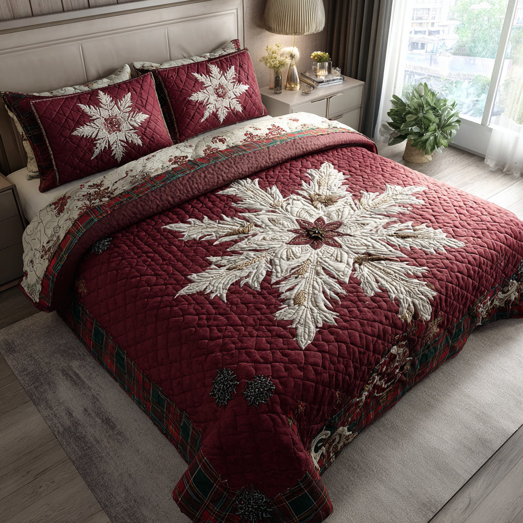 Floral Snowflake Cascade 3-Piece Quilted Bedding Set NCU0HH422