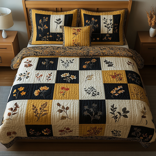 Floral Square 3-Piece Quilted Bedding Set NCU0DK9710