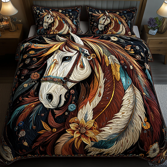 Floral Stallion 3-Piece Quilted Bedding Set NCU0VH996