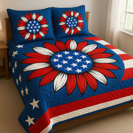 Floral Stars and Stripes 3-Piece Quilted Bedding Set NCU0NT6238