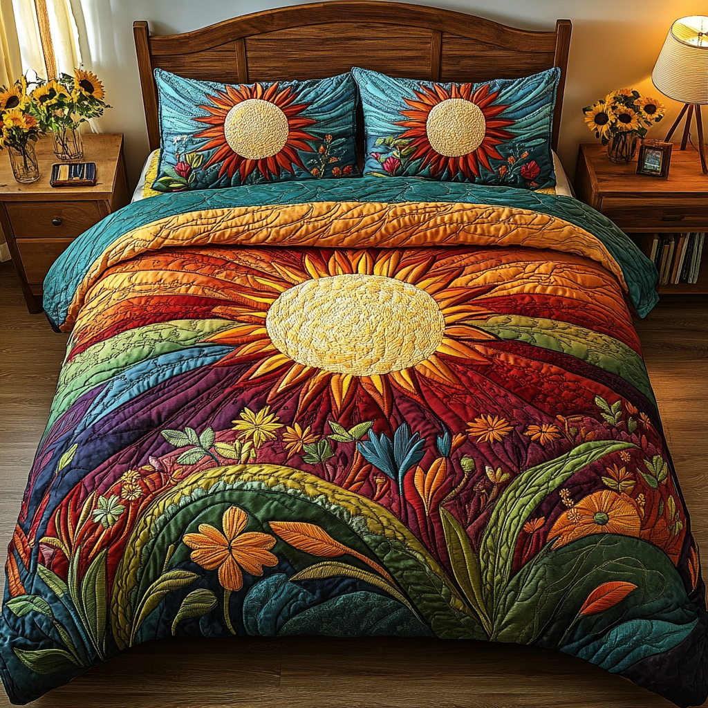 Floral Sun 3-Piece Quilted Bedding Set NCU0VL1497