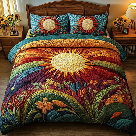 Floral Sun 3-Piece Quilted Bedding Set NCU0VL1497
