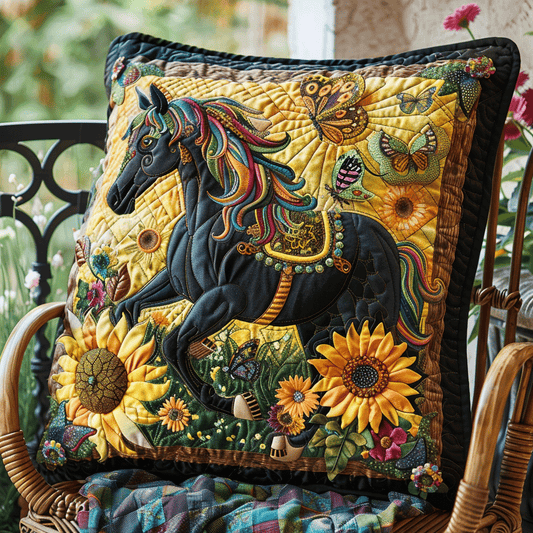 Floral Sunflower Horse Quilted Pillow Case NCU0PD227
