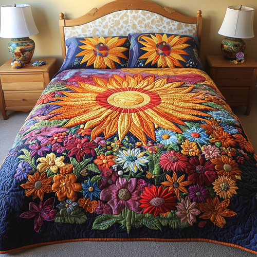 Floral Sunrise 3-Piece Quilted Bedding Set NCU0VH2674