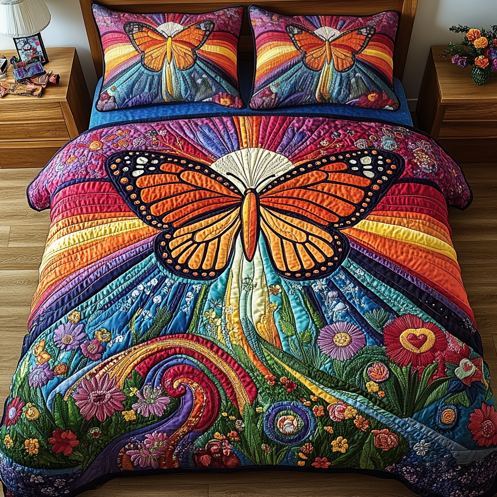 Floral Sunset 3-Piece Quilted Bedding Set NCU0VL1054