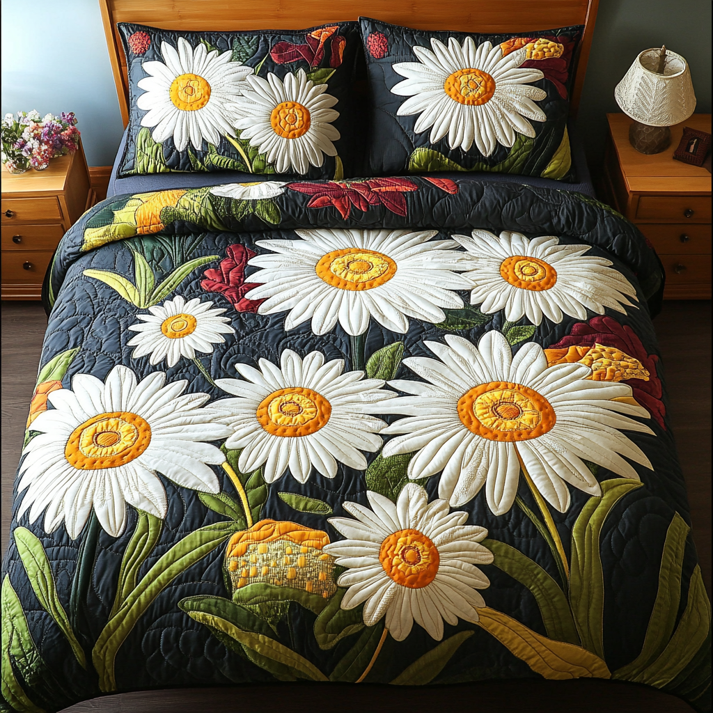 Floral Sunshine 3-Piece Quilted Bedding Set NCU0DK6049