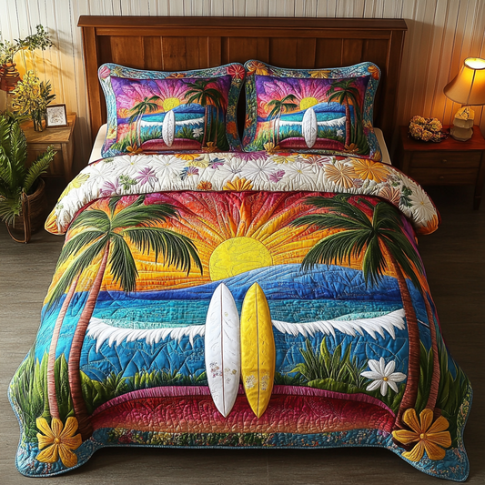 Floral Surf 3-Piece Quilted Bedding Set NCU0VL2562