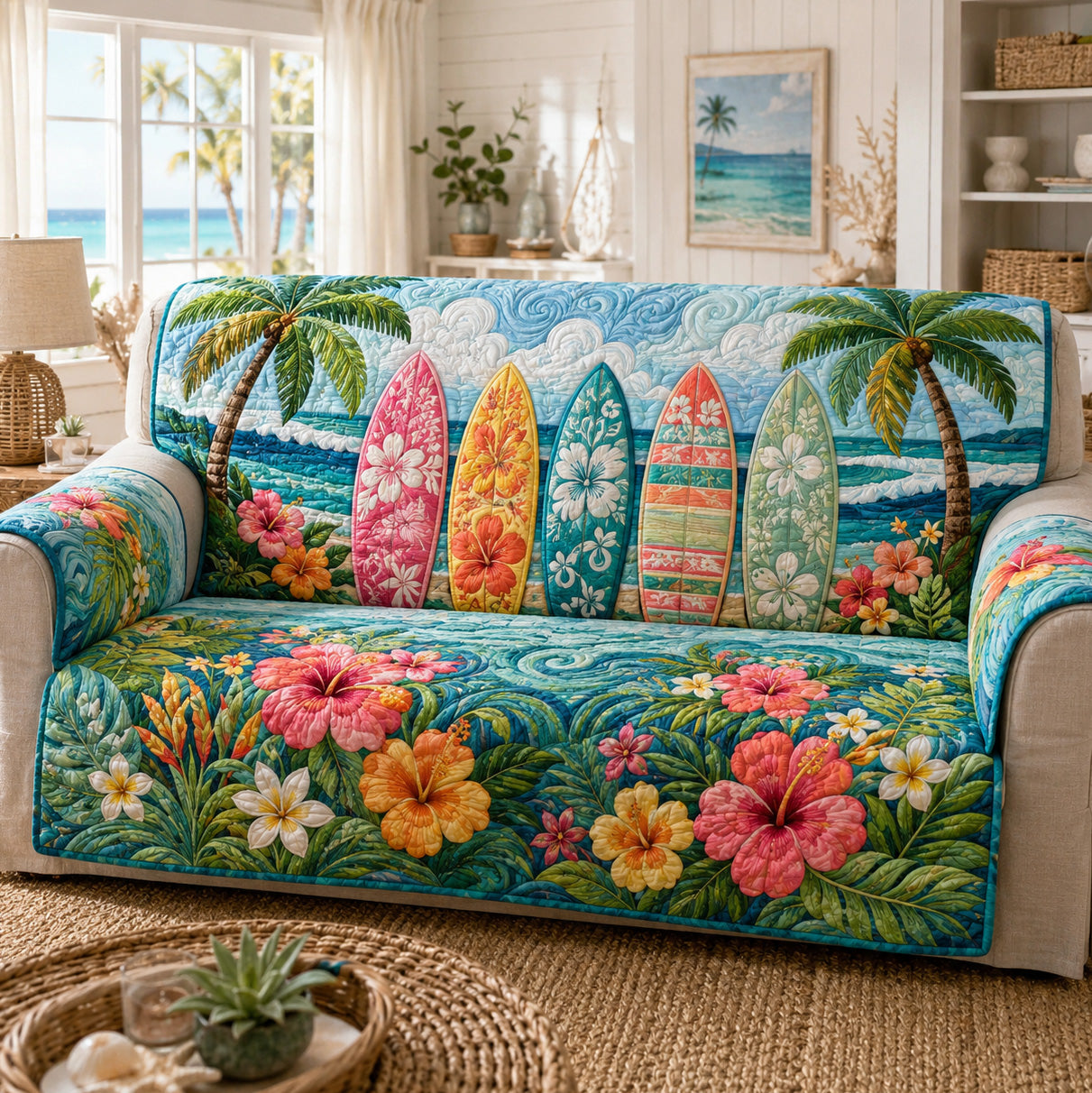 Floral Surfside Quilted Sofa Cover NCU0TV1980