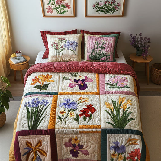 Floral Symphony 3-Piece Quilted Bedding Set NCU0PT5272