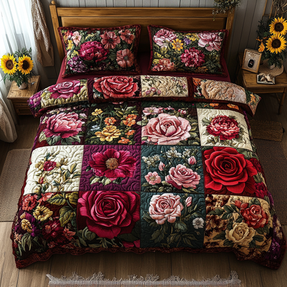 Floral Symphony 3-Piece Quilted Bedding Set NCU0VL1480