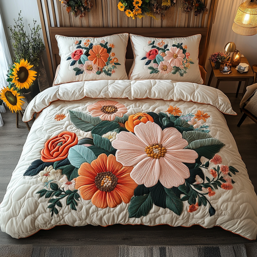 Floral Symphony 3-Piece Quilted Bedding Set NCU0VL1514
