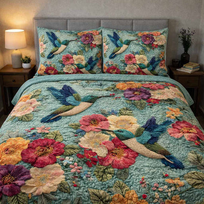 Floral Symphony 3-Piece Quilted Bedding Set NCU0XD2568