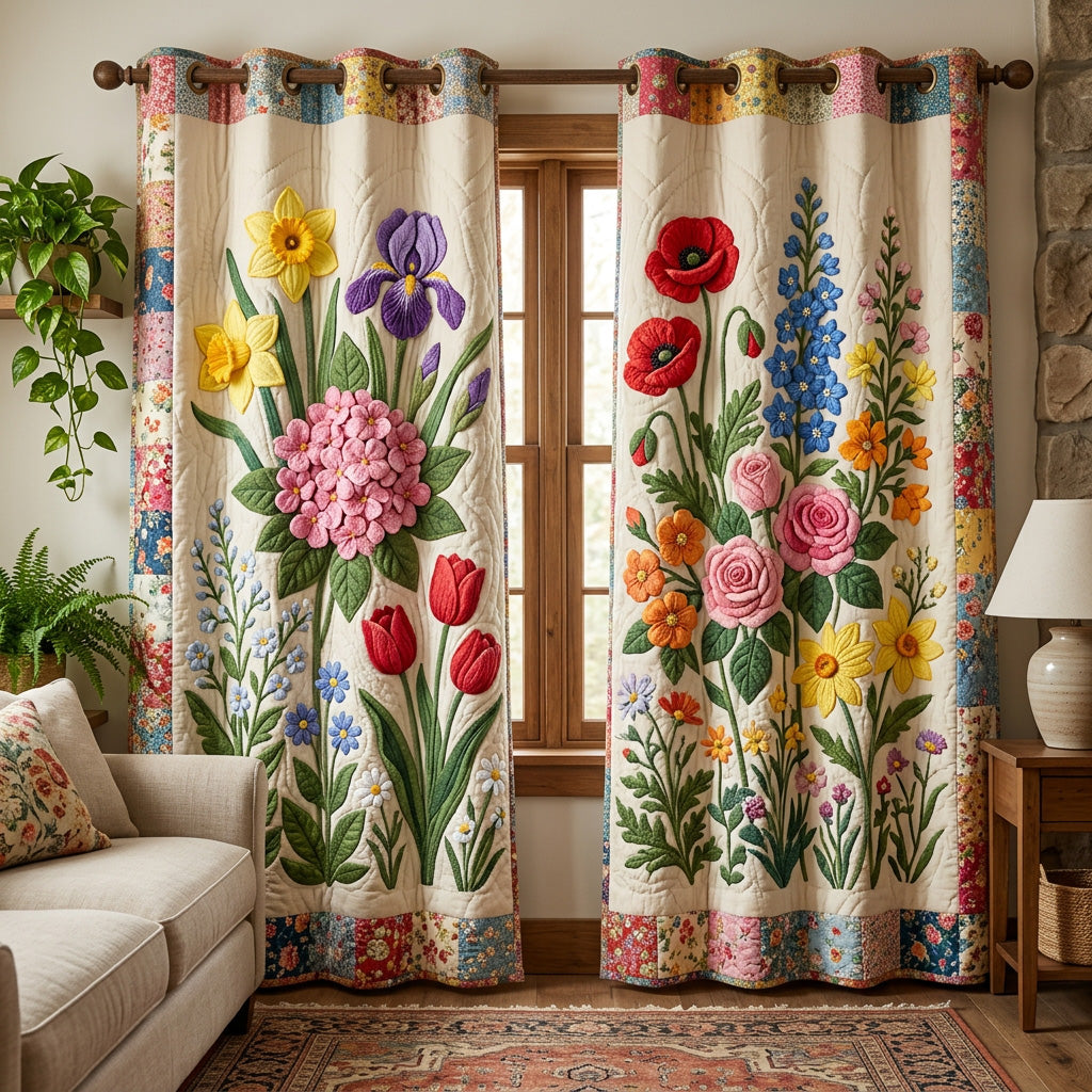 Floral Symphony Quilted Curtains NCU0TV1762
