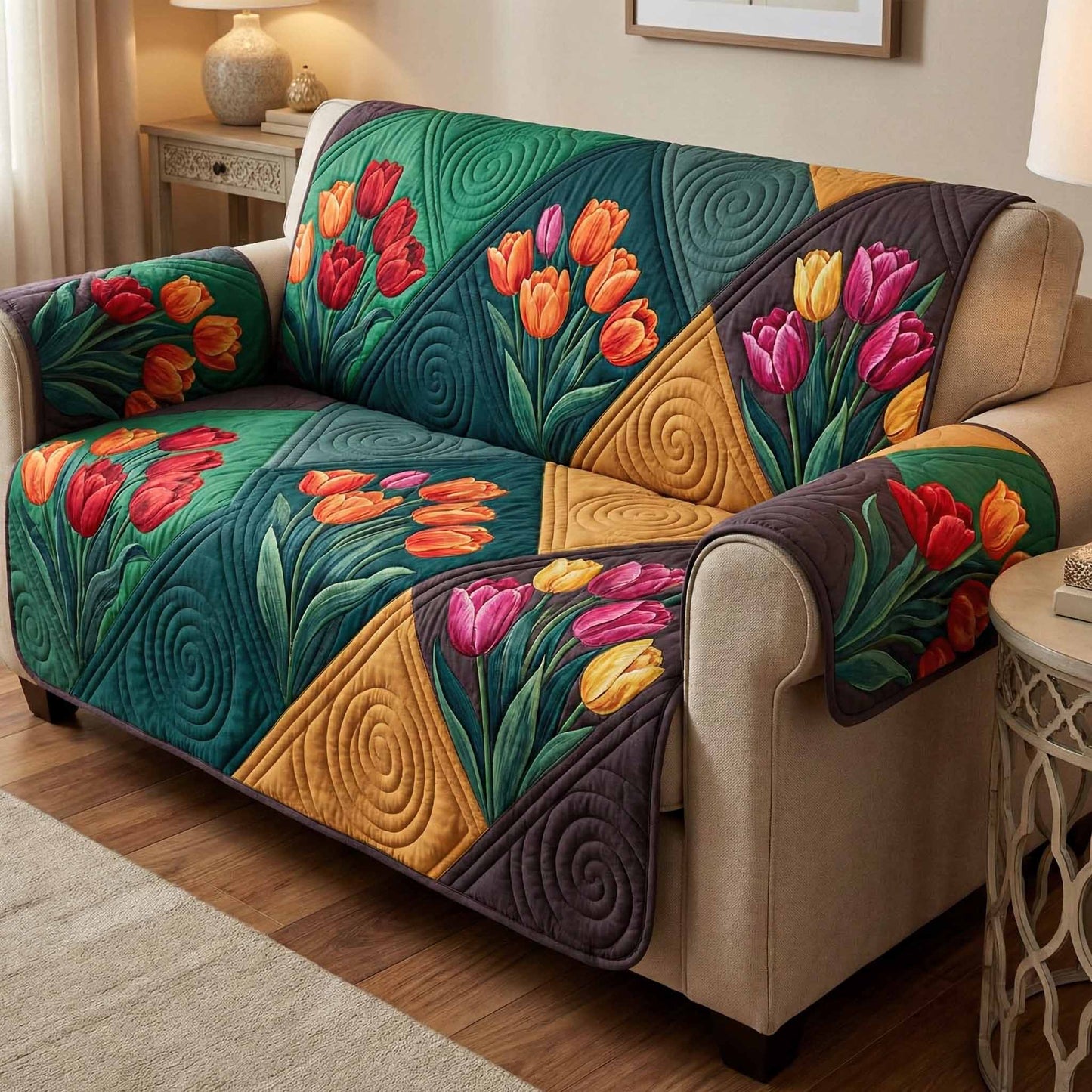 Floral Symphony Quilted Sofa Cover NCU0XD2450