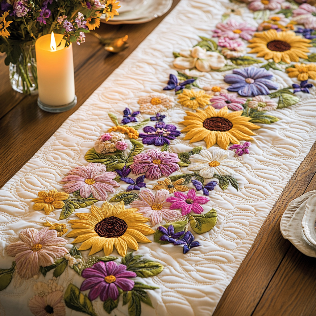Floral Symphony Quilted Table Runner NCU0VH5198