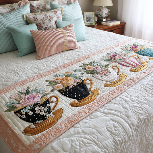 Floral Teapot Waltz Quilted Bed Runner NCU0TH3728