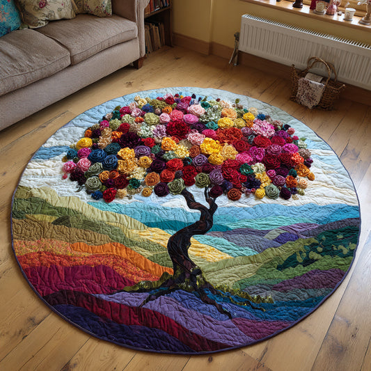 Floral Tree of Life Quilted Round Mat NCU0HH632