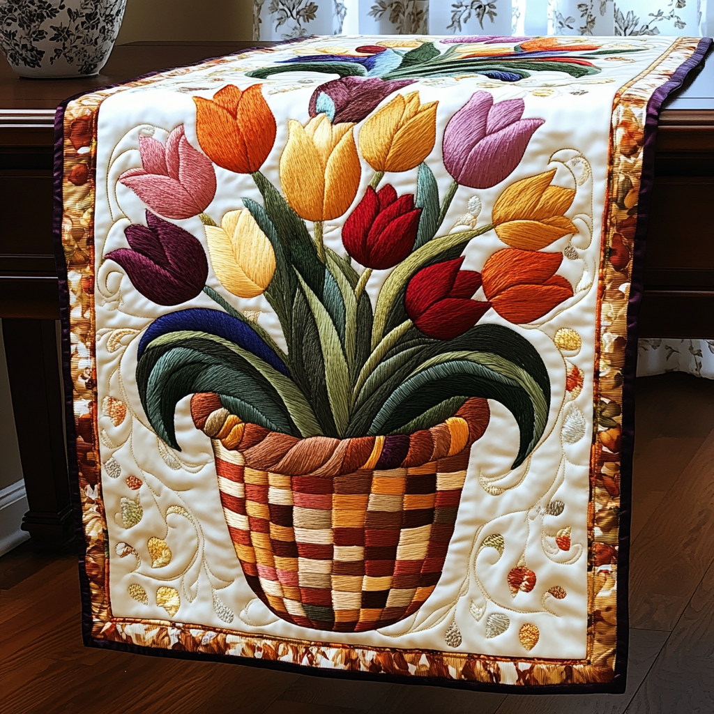 Floral Tulip Wonderland Quilted Table Runner NCU0VL1450