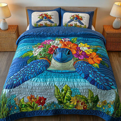 Floral Turtle 3-Piece Quilted Bedding Set NCU0NT2155