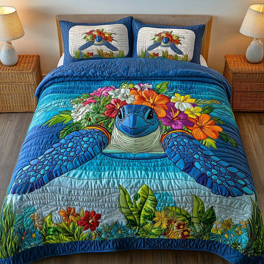 Floral Turtle 3-Piece Quilted Bedding Set NCU0NT2155
