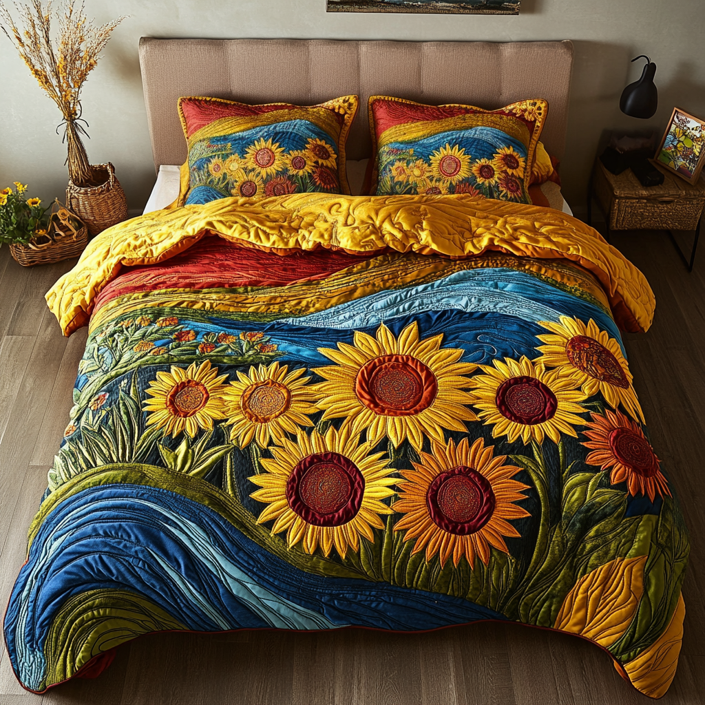 Floral Waves 3-Piece Quilted Bedding Set NCU0VH3571
