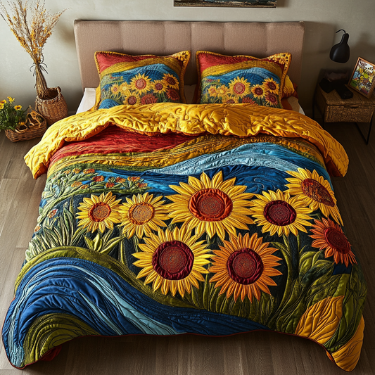 Floral Waves 3-Piece Quilted Bedding Set NCU0VH3571