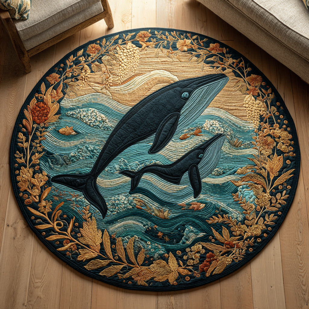 Floral Whale Quilted Round Mat NCU0HH156