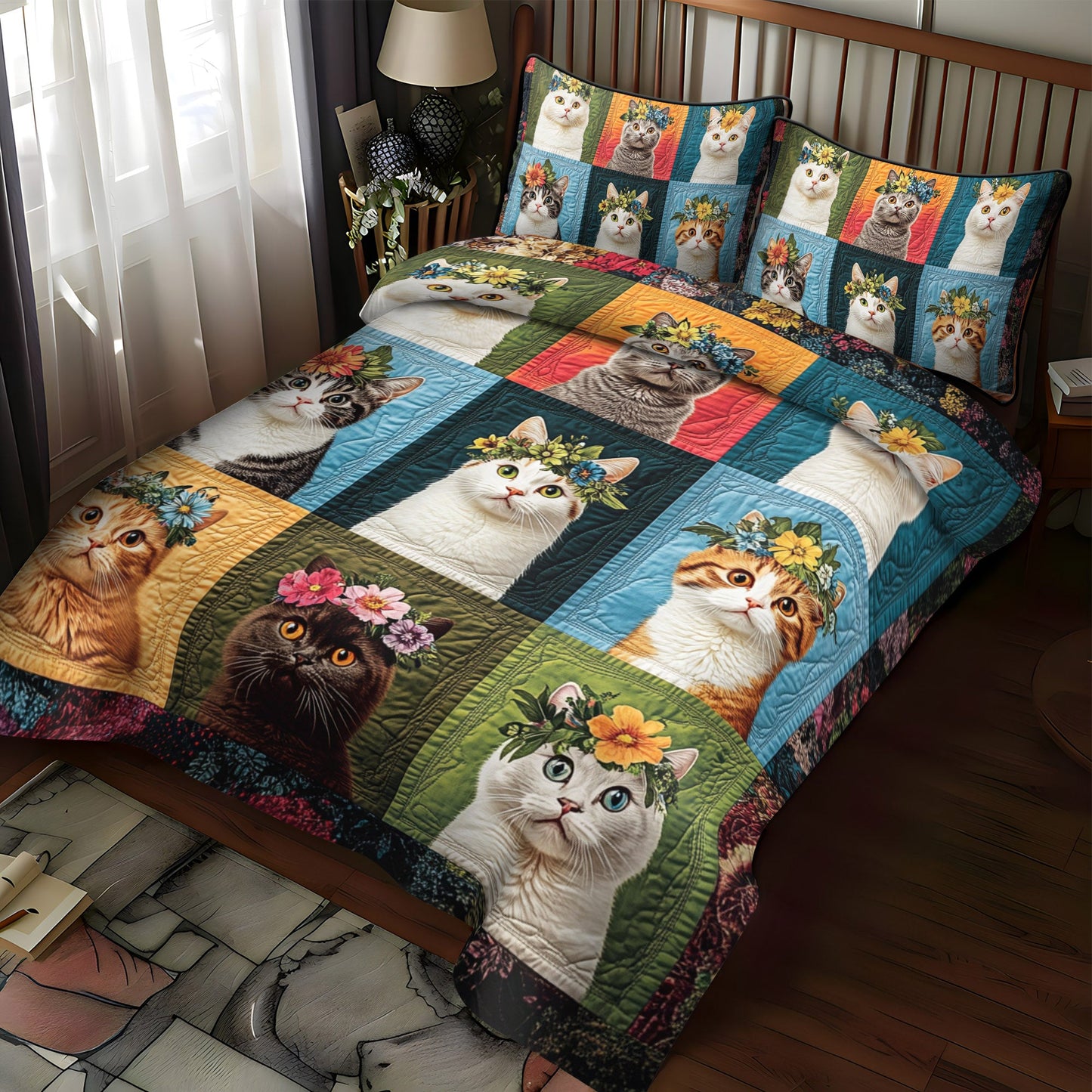 Floral Whiskers 3-Piece Quilted Bedding Set NCU0TL1200