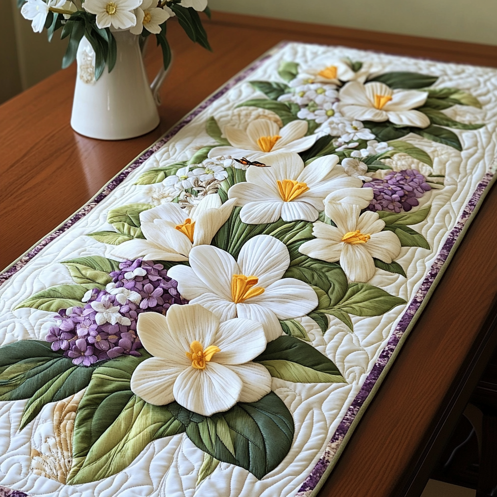 Floral Whispers Quilted Table Runner NCU0VL1555