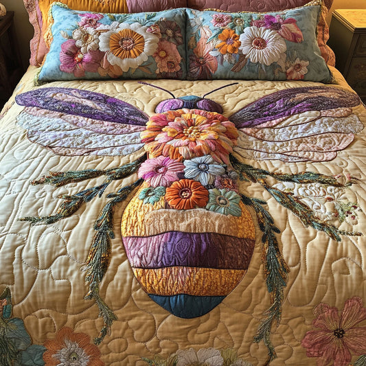 Floral Wings 3-Piece Quilted Bedding Set NCU0NT5021