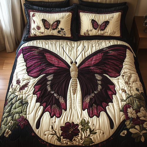 Floral Wings 3-Piece Quilted Bedding Set NCU0VH2069