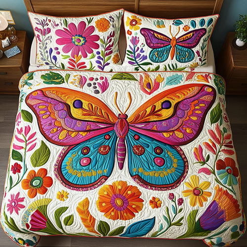 Floral Wings 3-Piece Quilted Bedding Set NCU0VH3882